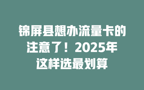 锦屏县想办流量卡的注意了！2025年这样选最划算