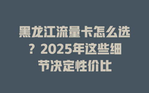 黑龙江流量卡怎么选？2025年这些细节决定性价比