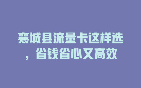 襄城县流量卡这样选，省钱省心又高效