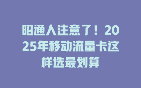 昭通人注意了！2025年移动流量卡这样选最划算