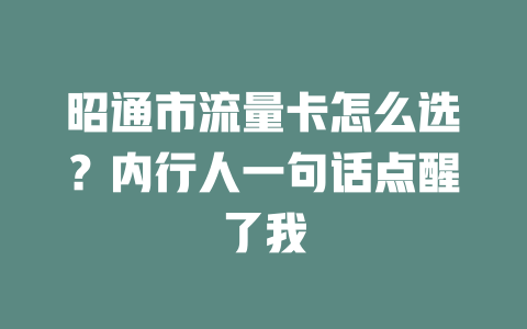 昭通市流量卡怎么选？内行人一句话点醒了我