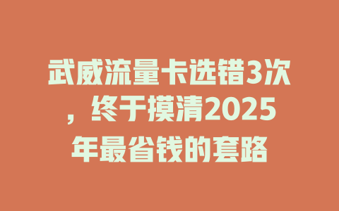武威流量卡选错3次，终于摸清2025年最省钱的套路