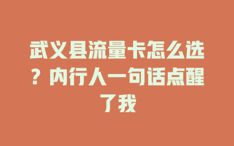 武义县流量卡怎么选?内行人一句话点醒了我