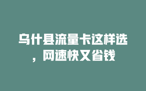 乌什县流量卡这样选，网速快又省钱