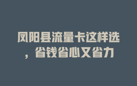 凤阳县流量卡这样选，省钱省心又省力