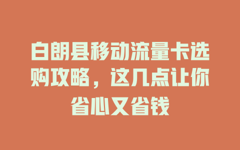 白朗县移动流量卡选购攻略，这几点让你省心又省钱