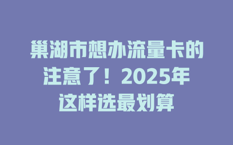 巢湖市想办流量卡的注意了！2025年这样选最划算