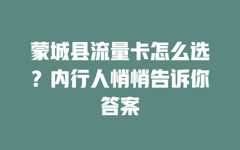 蒙城县流量卡怎么选？内行人悄悄告诉你答案