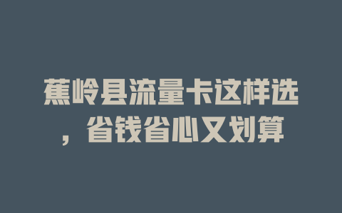蕉岭县流量卡这样选，省钱省心又划算