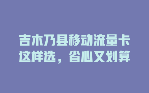 吉木乃县移动流量卡这样选，省心又划算