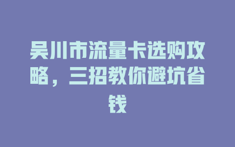 吴川市流量卡选购攻略，三招教你避坑省钱