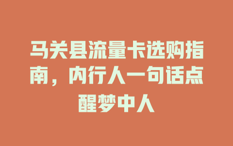 马关县流量卡选购指南，内行人一句话点醒梦中人