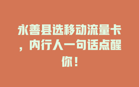 永善县选移动流量卡，内行人一句话点醒你！
