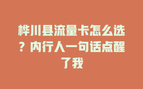 桦川县流量卡怎么选？内行人一句话点醒了我
