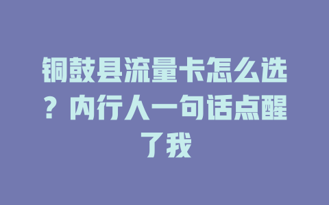 铜鼓县流量卡怎么选？内行人一句话点醒了我