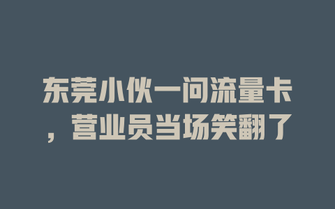 东莞小伙一问流量卡，营业员当场笑翻了