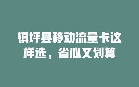 镇坪县移动流量卡这样选，省心又划算