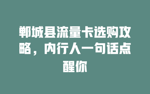 郸城县流量卡选购攻略，内行人一句话点醒你