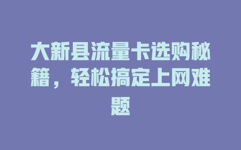 大新县流量卡选购秘籍，轻松搞定上网难题