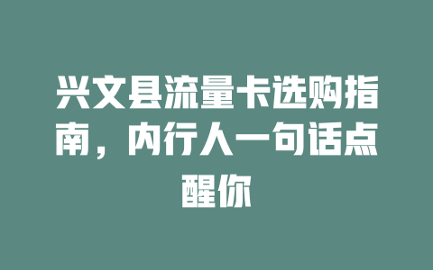 兴文县流量卡选购指南，内行人一句话点醒你