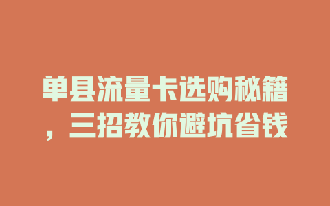 单县流量卡选购秘籍，三招教你避坑省钱