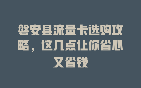 磐安县流量卡选购攻略，这几点让你省心又省钱