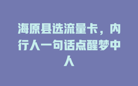 海原县选流量卡，内行人一句话点醒梦中人