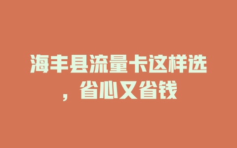海丰县流量卡这样选，省心又省钱