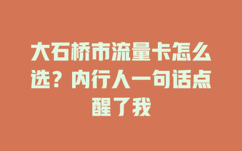 大石桥市流量卡怎么选？内行人一句话点醒了我