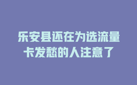 乐安县还在为选流量卡发愁的人注意了