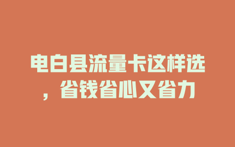 电白县流量卡这样选，省钱省心又省力