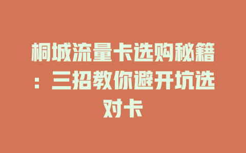 桐城流量卡选购秘籍：三招教你避开坑选对卡