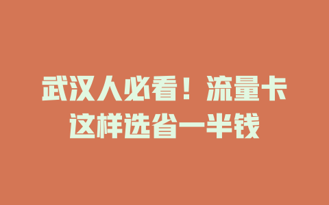 武汉人必看！流量卡这样选省一半钱