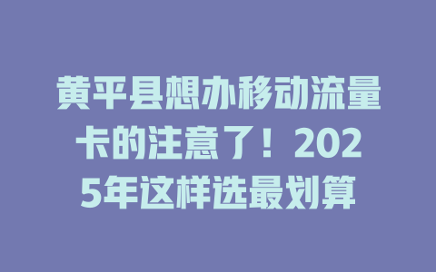 黄平县想办移动流量卡的注意了！2025年这样选最划算