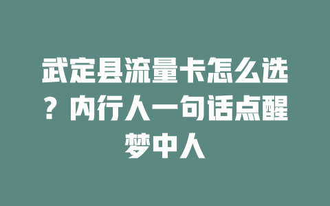 武定县流量卡怎么选？内行人一句话点醒梦中人
