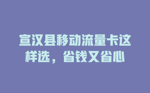 宣汉县移动流量卡这样选，省钱又省心