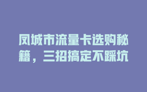 凤城市流量卡选购秘籍，三招搞定不踩坑