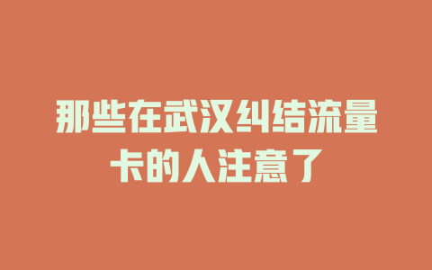 那些在武汉纠结流量卡的人注意了