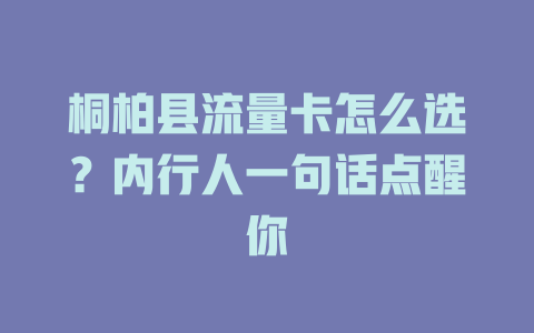 桐柏县流量卡怎么选？内行人一句话点醒你