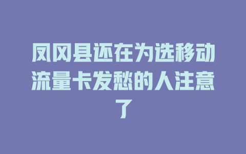凤冈县还在为选移动流量卡发愁的人注意了