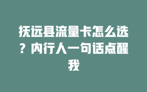 抚远县流量卡怎么选？内行人一句话点醒我