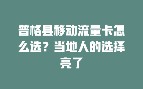 普格县移动流量卡怎么选？当地人的选择亮了