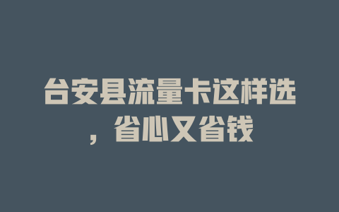 台安县流量卡这样选，省心又省钱