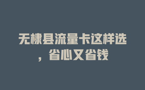 无棣县流量卡这样选，省心又省钱