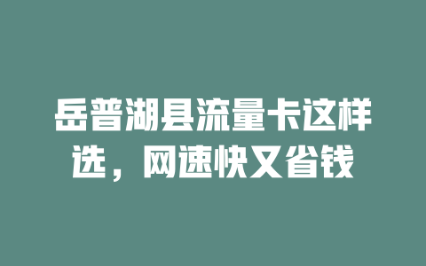 岳普湖县流量卡这样选，网速快又省钱