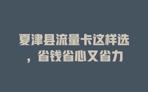 夏津县流量卡这样选，省钱省心又省力