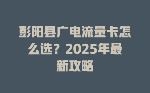 彭阳县广电流量卡怎么选？2025年最新攻略