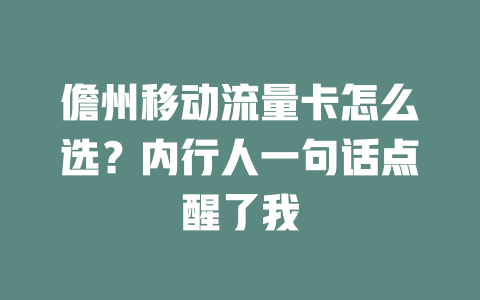 儋州移动流量卡怎么选？内行人一句话点醒了我