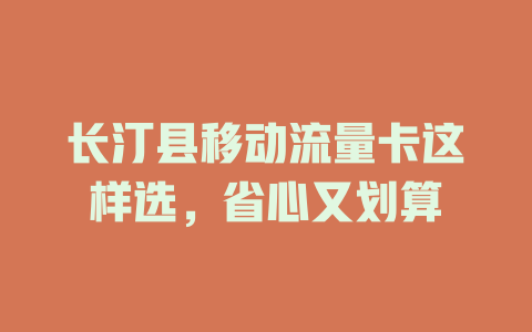长汀县移动流量卡这样选，省心又划算