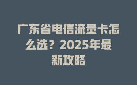 广东省电信流量卡怎么选？2025年最新攻略
